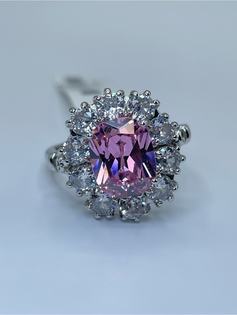 Swarovski Crystal Elements Pink White Swarovski Elements Halo Bridal Ring Sz 8